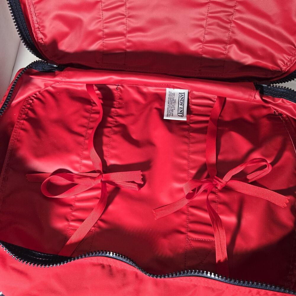 VTG Lands End Lighthouse Shoulder Bag Travel Suitcase Red Navy Blue Made in USA - Picture 8 of 14